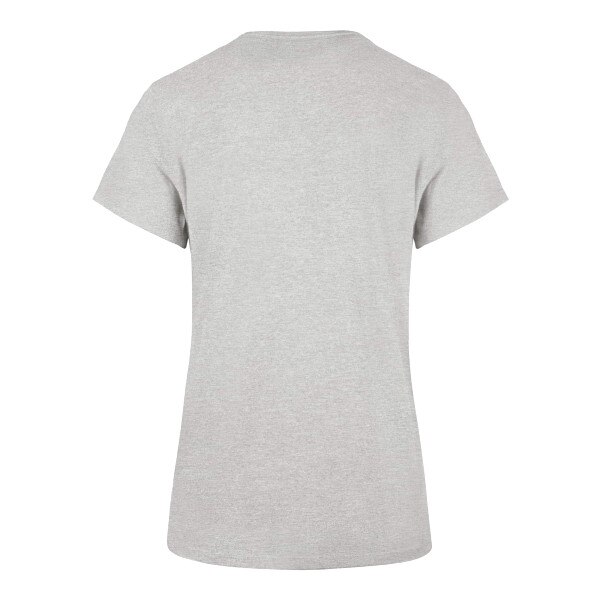 Back view of gray women's t-shirt with solid color and short sleeves